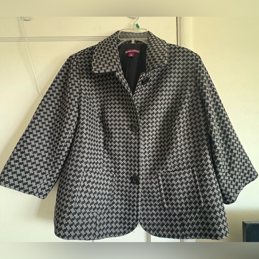 Jessica London Black and Gray Checkered Blazer